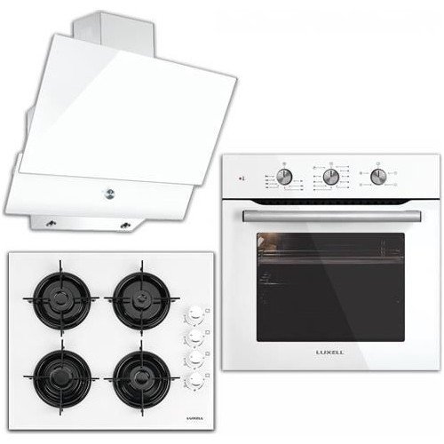 Luxell A6-Sf2Mt+Lx 40Ta-Hdf+Da6-830 Kristal Serisi Beyaz Cam Ankastre Set