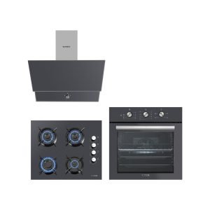 Kumtel Kristal Antrasit Ankastre Set (DA6-830 Davlumbaz - KO-40 TAHDF Ocak - B66 - Sf2 Fırın)
