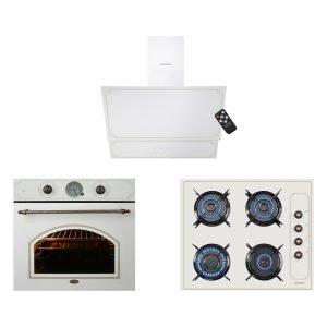 Kumtel Rustik Beyaz Cam Ankastre Set ( ( DA6-835 Beyaz Dav KO-40TAHDF Ocak B66-SF2(AT) )