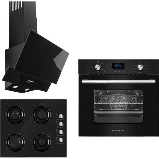 Femaş Siyah Inci 3'lü Ankastre Set ( 5002 Multifonksiyon Siyah Fırın + 3140 Ce Siyah Cam Ocak+ Fd 101 Yatay Siyah Cam Davlumbaz)