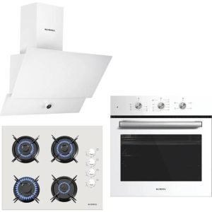 Kumtel Kristal Beyaz Cam Ankastre Set (DA6-830 Davlumbaz + KO-40 TAHDF Ocak + B66-SF2 Fırın)